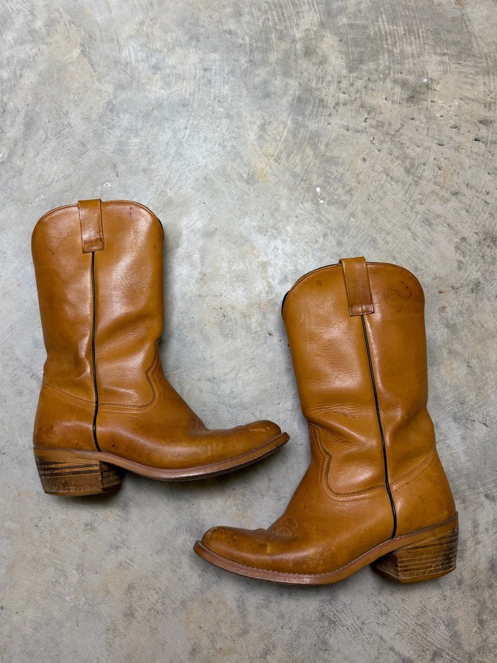 Tan Western Leather Mid-Calf Boots - Women's
